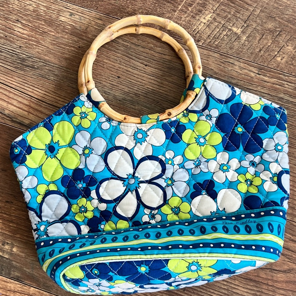 Vera Bradley Quilted Floral Tote with Bamboo Handles in Blue, Aqua & Lime - Picture 7 of 7